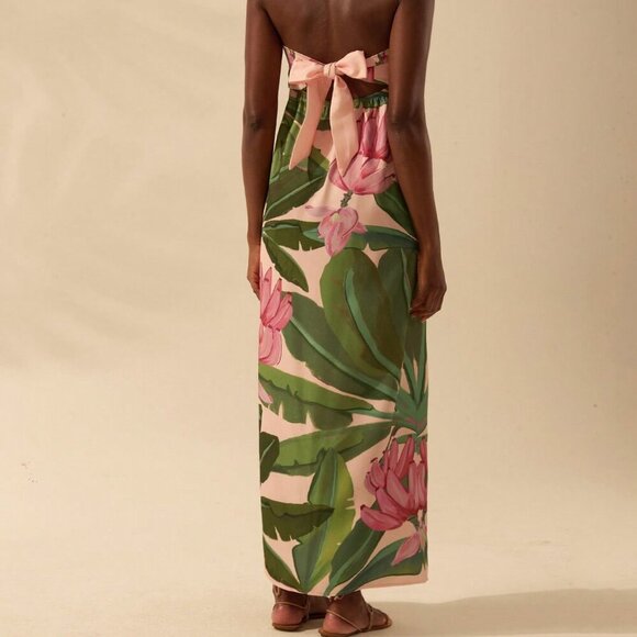 Multicolor Boho Women's Tropical Print Twist Back Lace-Up Sleeveless Dress - Picture 2 of 7